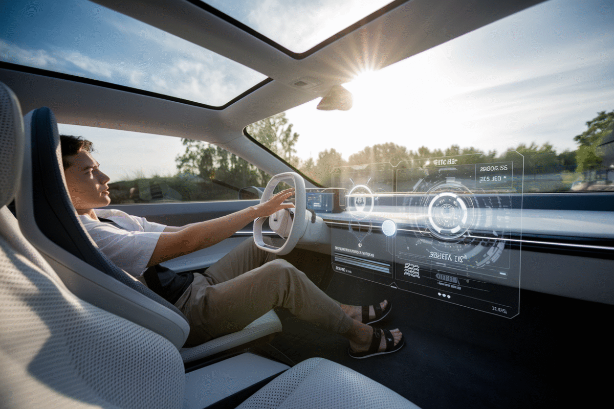 Conduire en été : les sandales sont-elles vraiment compatibles avec la sécurité routière ? Découvrez la vérité sur cette tendance ! Conducteur portant des sandales au volant d'une voiture.