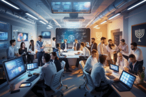 Visuel illustrant des startups tech innovantes en Israël.