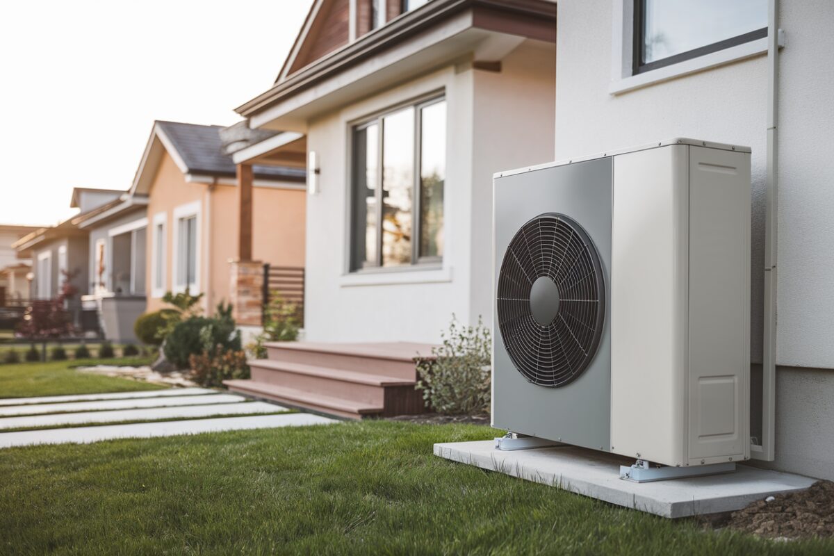 Maison moderne avec une pompe à chaleur installée
